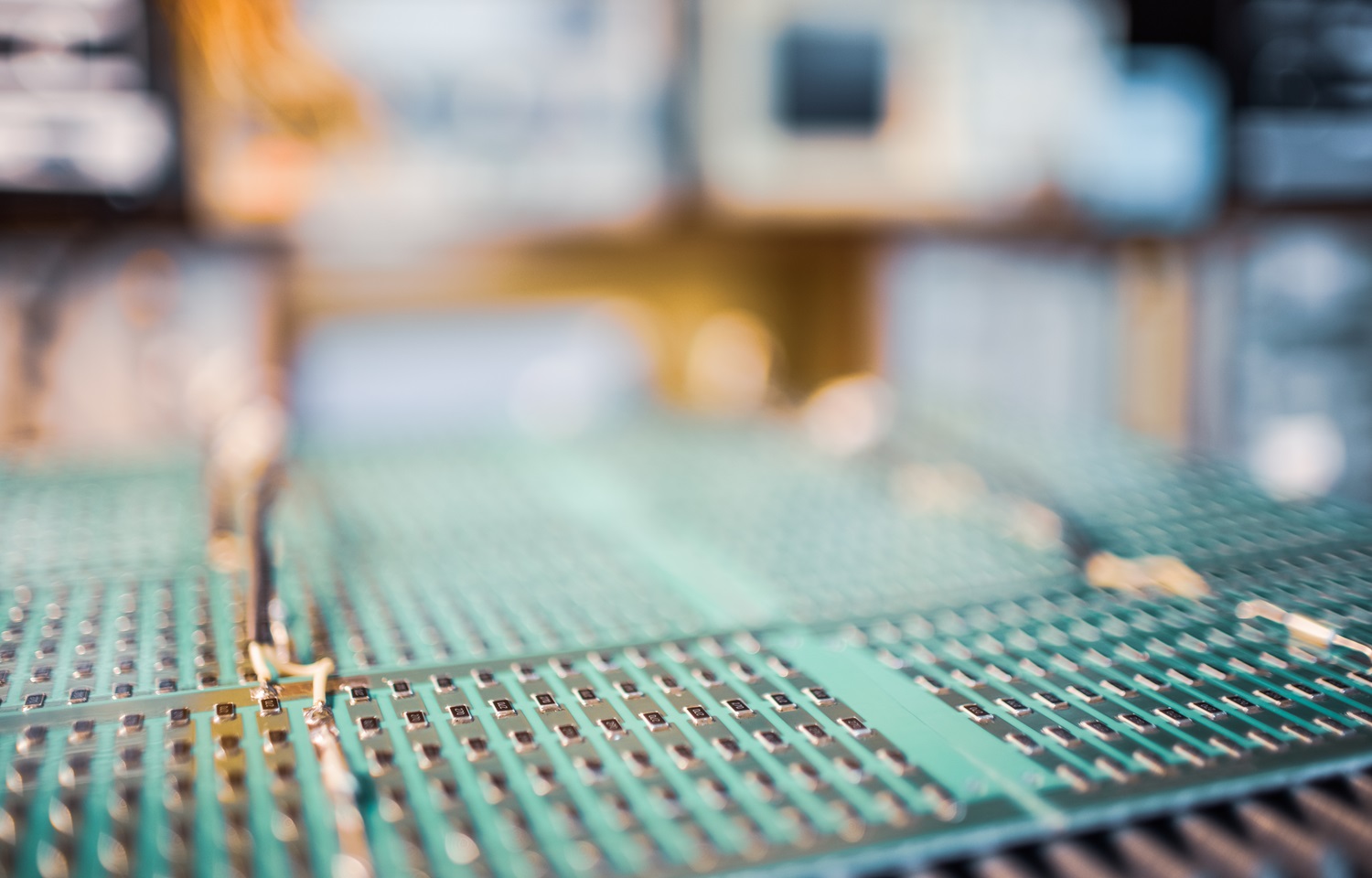 Microcircuits and components lie on metal plates